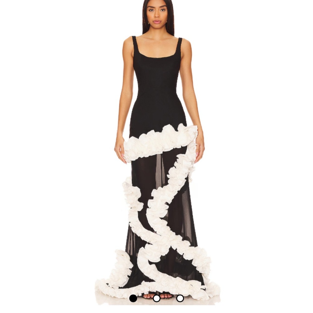 NBD WISTERIA GOWN Black and White Asymmetrical Ruffled Maxi Dress